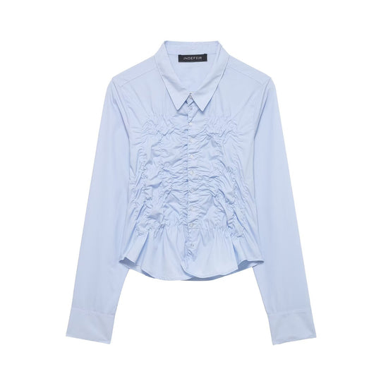Damen leicht taillierte Hemdbluse mit Raffung und Volant-Peplum Nord Taschen
