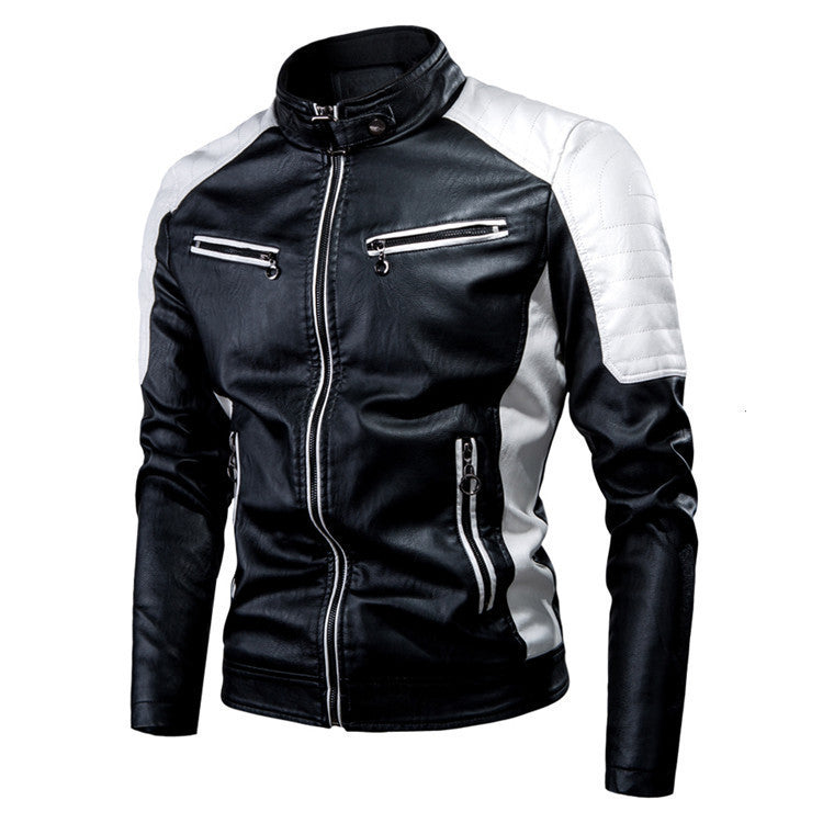 Herren Slim-Fit Kunstleder-Motojacke im Retro-Racer-Design mit gepolsterten Schultereinsätzen und Zipperdetails Nord Taschen
