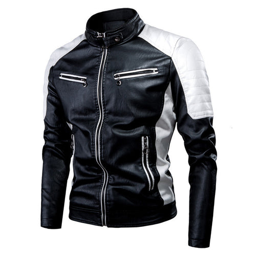 Herren Slim-Fit Kunstleder-Motojacke im Retro-Racer-Design mit gepolsterten Schultereinsätzen und Zipperdetails Nord Taschen
