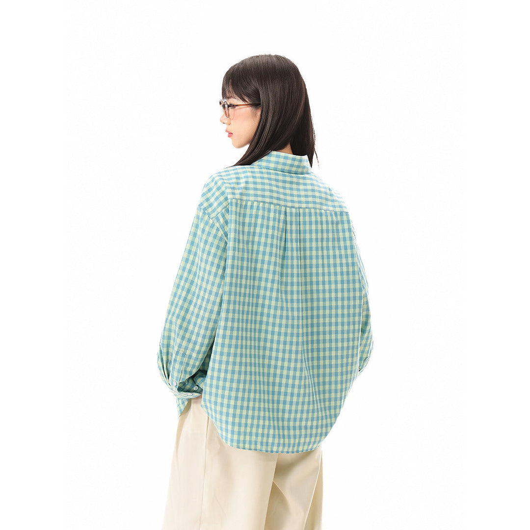 Damen Oversize‑Hemdbluse im Gingham‑Karo mit Brusttasche Nord Taschen