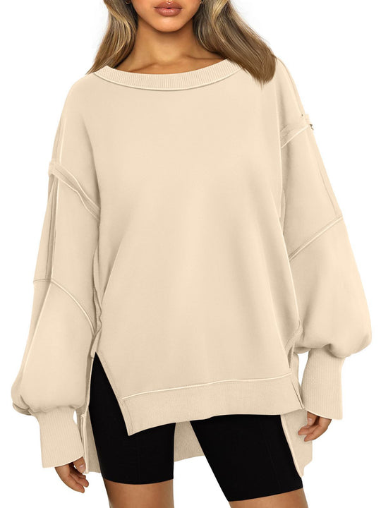 Damen Weiches Longline-Sweatshirt mit Ballonärmeln, seitlichen Schlitzen und geripptem Saum Nord Taschen