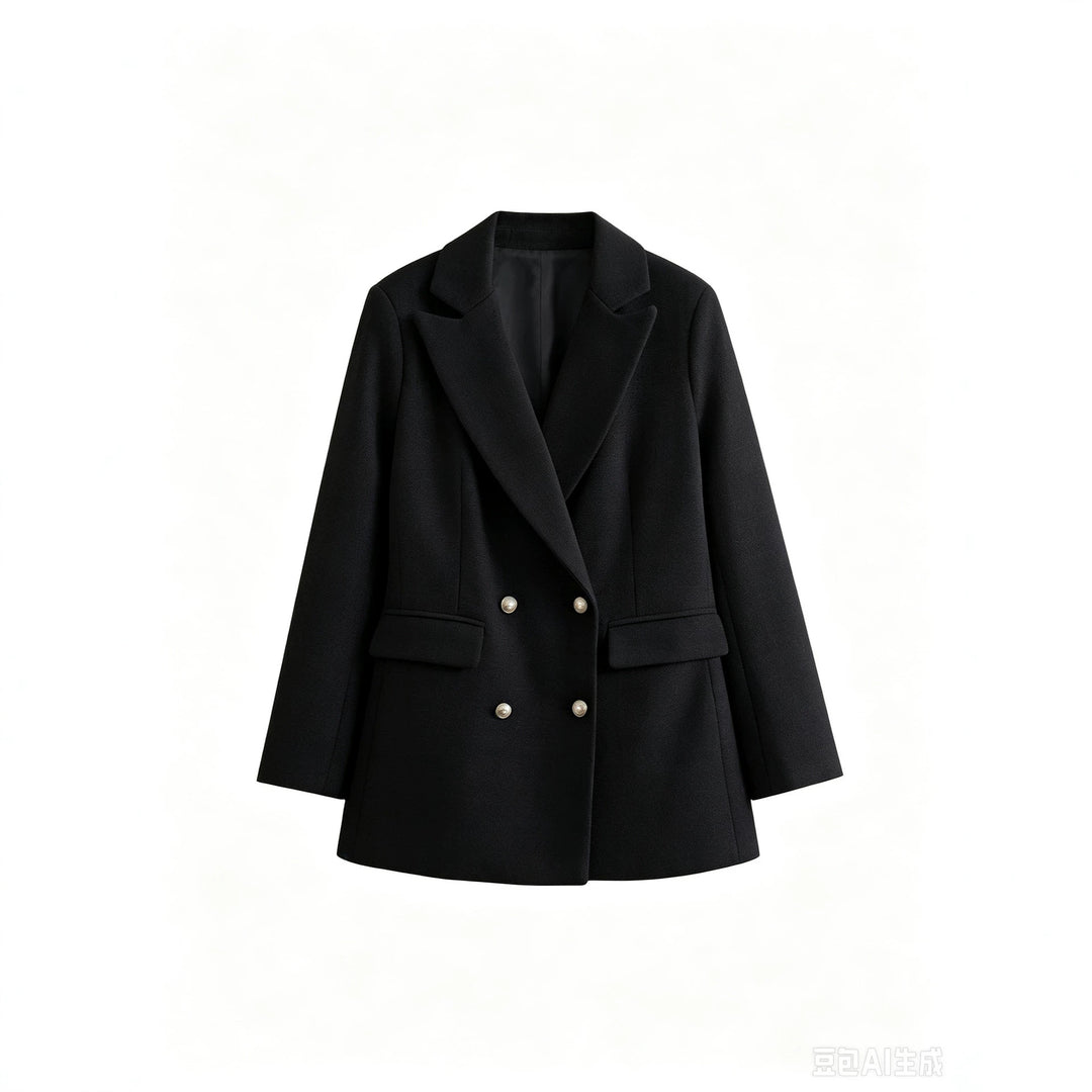 Damen Zweireihiger Bouclé-Blazer mit taillierter Silhouette und Pattentaschen Nord Taschen