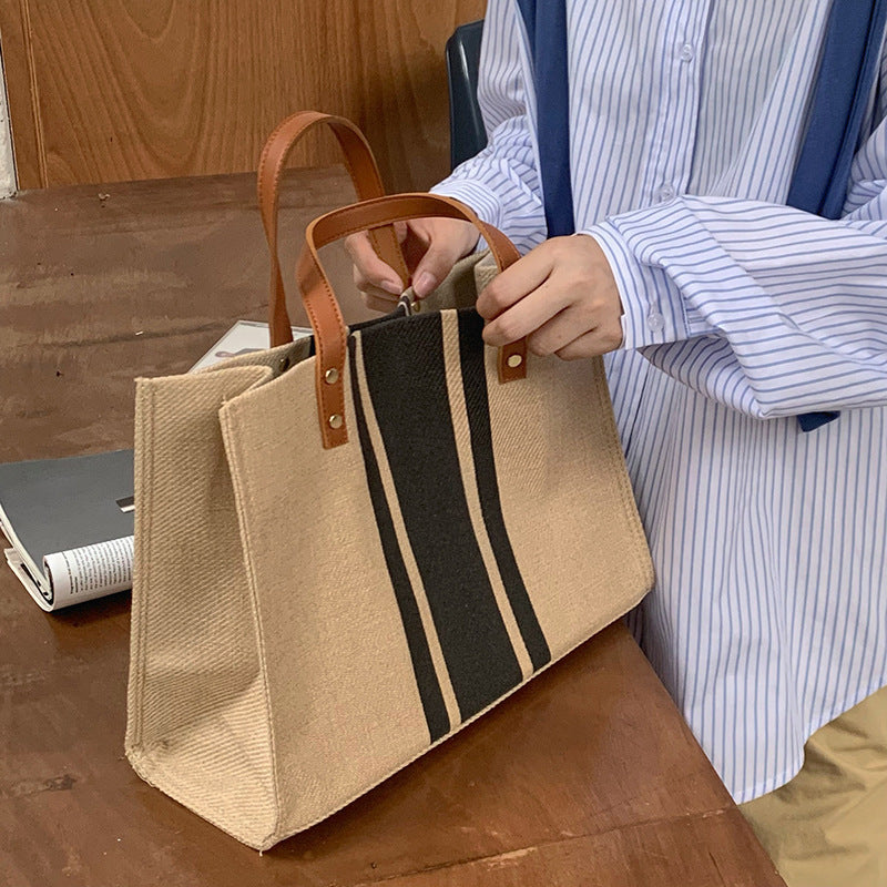 Damen Einkaufstasche aus strapazierfähigem Leinen mit eleganten Ledergriffen Nord Taschen