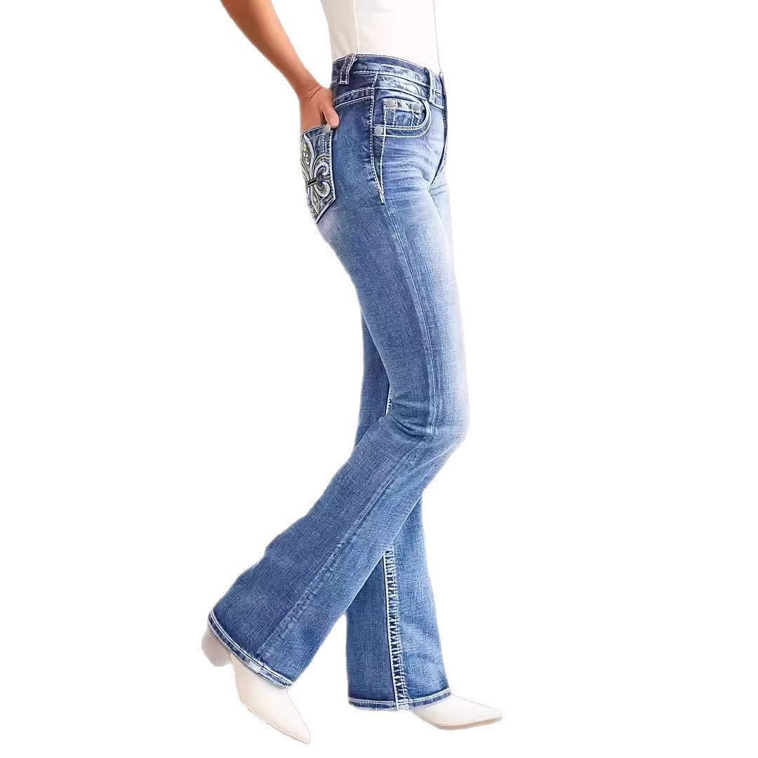 Damen Flared Jeans im Vintage-Stil mit hochgradigem Detail und raffinierten Stickereien