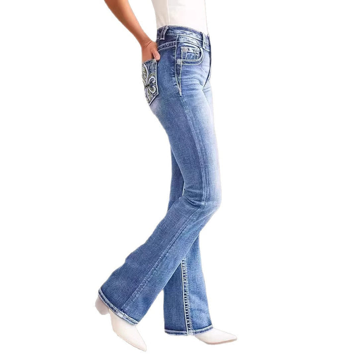 Damen Flared Jeans im Vintage-Stil mit hochgradigem Detail und raffinierten Stickereien