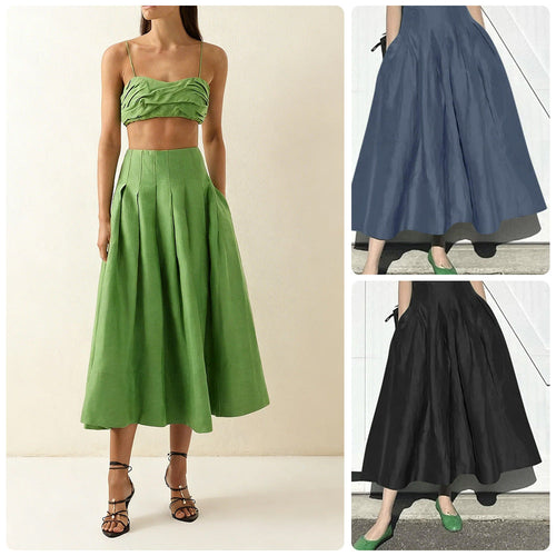 Damen Eleganter Midirock mit fließendem Schnitt und seitlichen Taschen