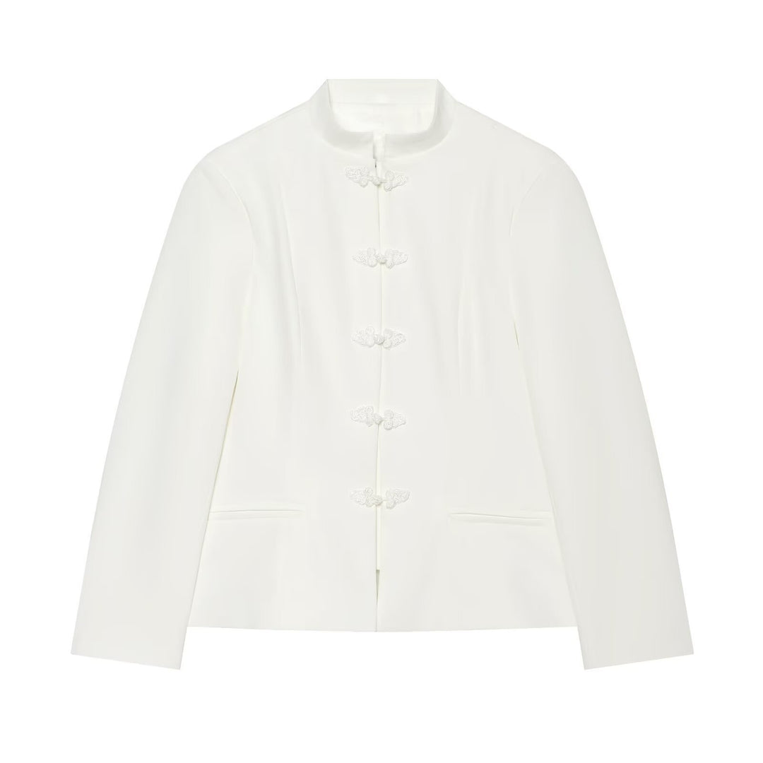 Damen Kurzjacke im Mandarin-Stil mit traditionellen Kordelknöpfen und schmaler Silhouette Nord Taschen