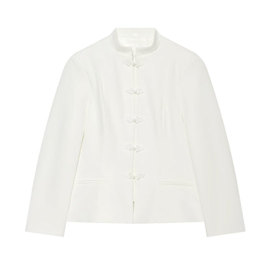 Damen Kurzjacke im Mandarin-Stil mit traditionellen Kordelknöpfen und schmaler Silhouette Nord Taschen