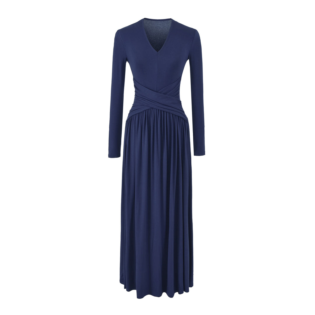Damen V-Ausschnitt Maxi-Wickelkleid aus Jersey mit geraffter Taillenpartie Nord Taschen