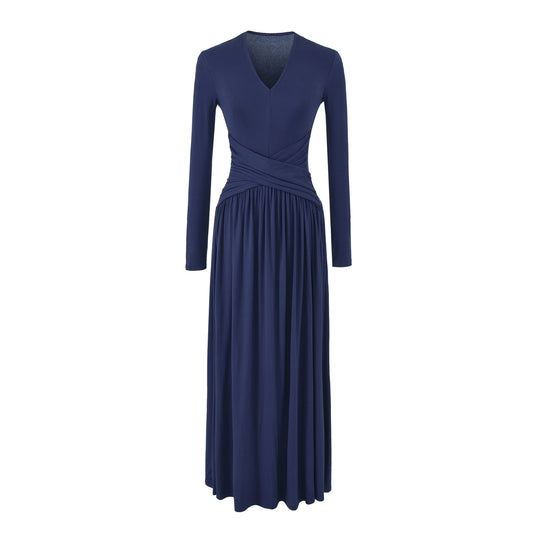 Damen V-Ausschnitt Maxi-Wickelkleid aus Jersey mit geraffter Taillenpartie Nord Taschen