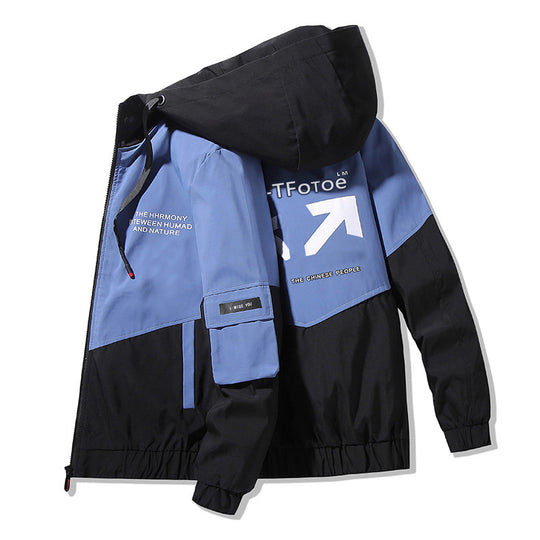 Herren Colorblock Kapuzen-Utility-Jacke mit Printdetails und taktischen Taschen Nord Taschen
