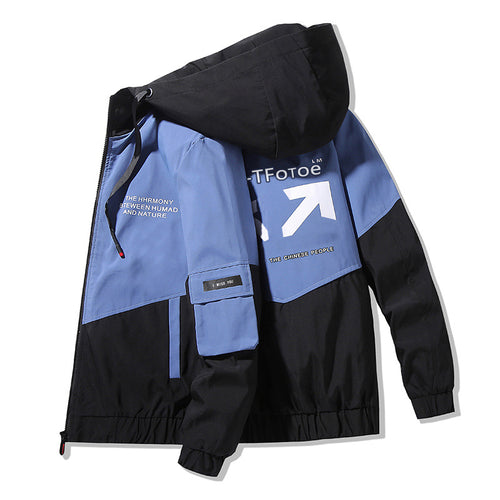 Herren Colorblock Kapuzen-Utility-Jacke mit Printdetails und taktischen Taschen Nord Taschen