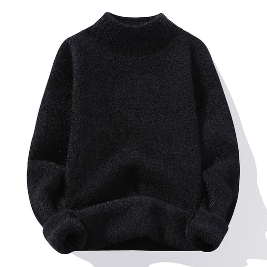 Herren Oversize-Feinstrickpullover mit hohem geripptem Kragen und melierter Struktur Nord Taschen