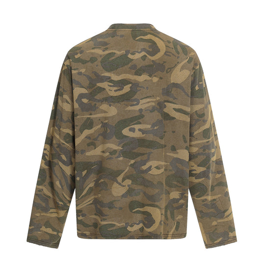 Herren Camouflage-Langarmshirt im Used-Look mit Rundhalsausschnitt und Vintage-Print Nord Taschen