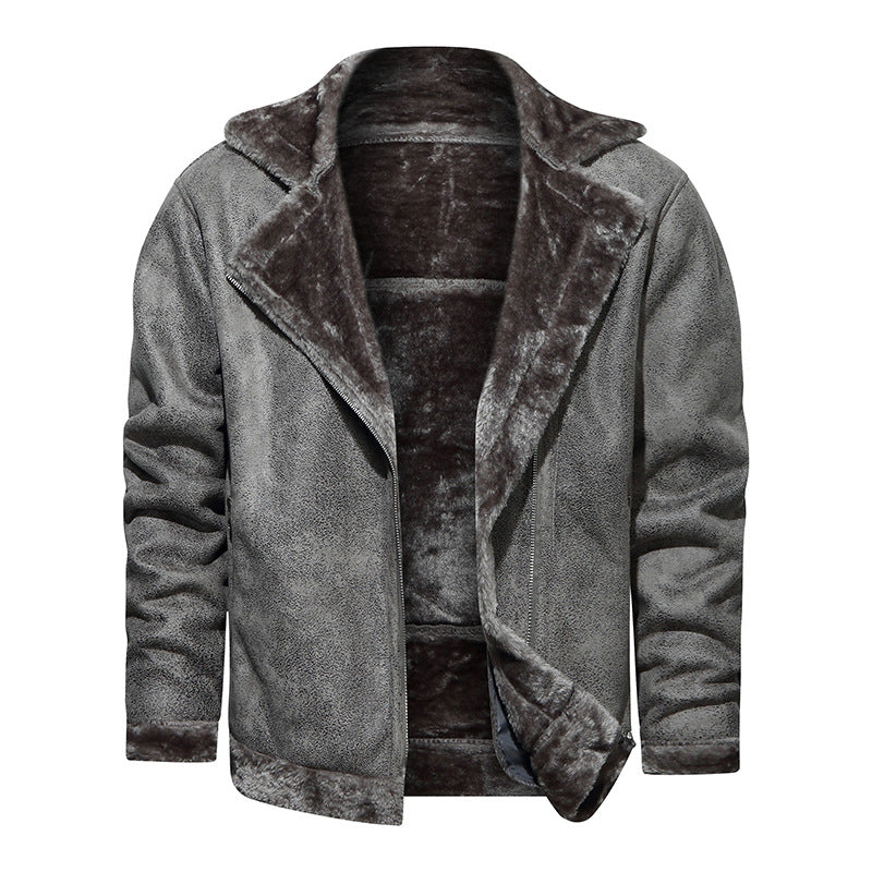 Herren Lammfellimitat-Bikerjacke mit asymmetrischem Reißverschluss und Teddyfutter Nord Taschen