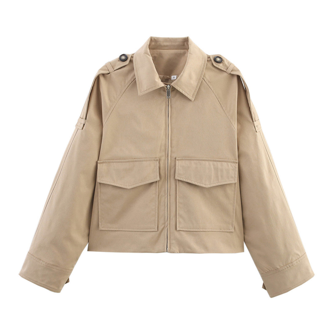 Damen Kurzjacke im Utility-Stil mit Reißverschluss, aufgesetzten Pattentaschen und Schulterklappen Nord Taschen