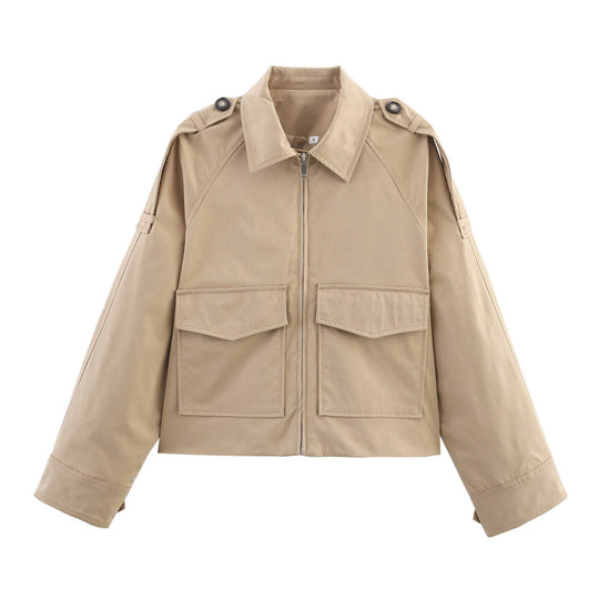 Damen Kurzjacke im Utility-Stil mit Reißverschluss, aufgesetzten Pattentaschen und Schulterklappen Nord Taschen
