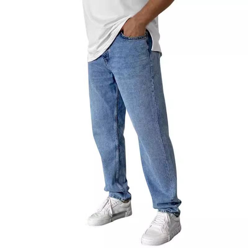 Herren lockere Straight-Leg Jeans mit elastischem Bundsaum und entspannter Passform Nord Taschen