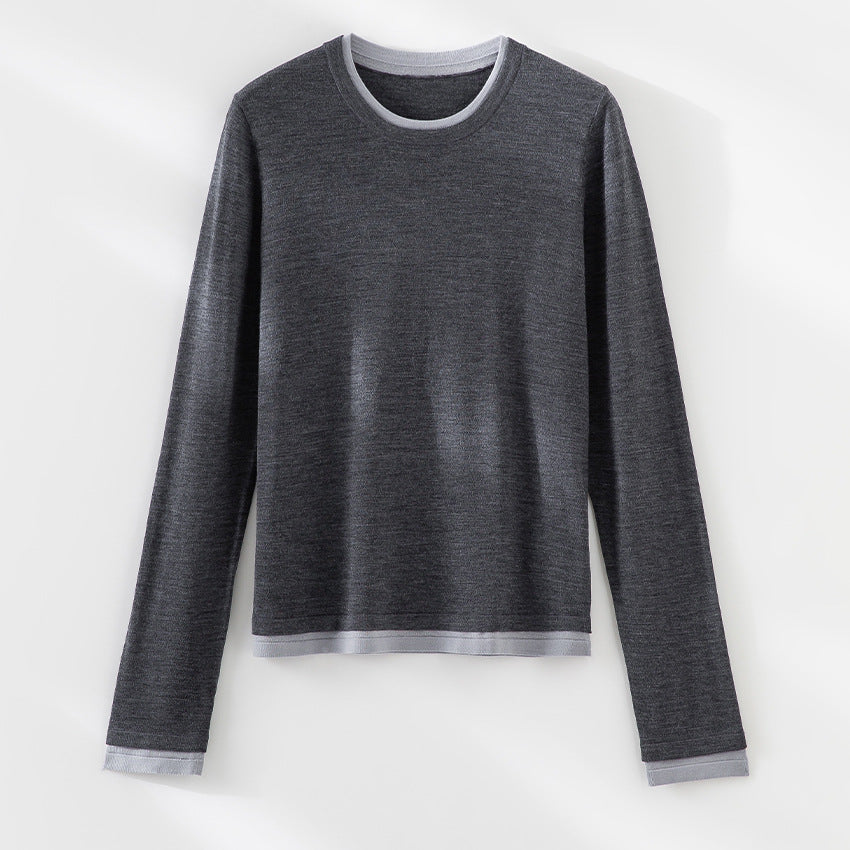 Damen Feiner Rundhalspullover aus Merino-Mix mit Kontrastbündchen Nord Taschen