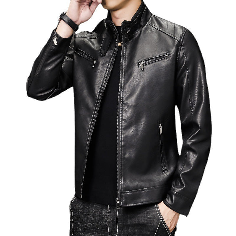 Herren Moderne Kunstlederjacke mit Stehkragen und Reißverschlusstaschen Nord Taschen