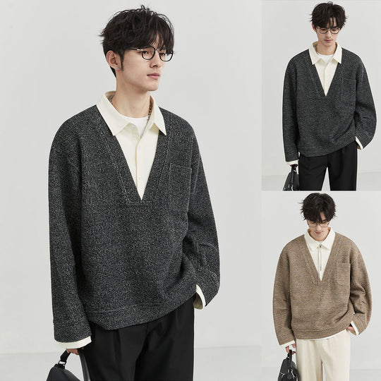 Herren Oversized V-Ausschnitt Pullover mit innovativem Strukturdesign Nord Taschen