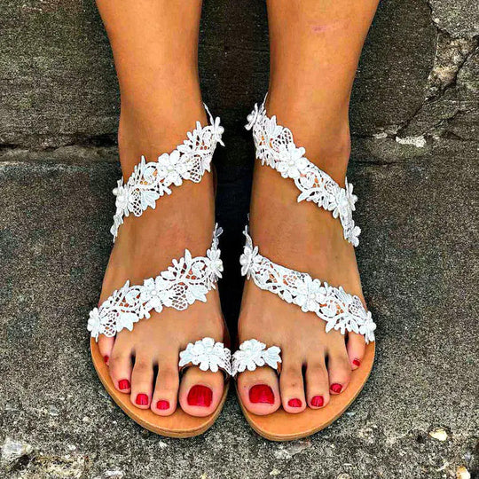 Damen Glamouröse und elegante Zehentrenner-Sandalen mit Perlenschmuck