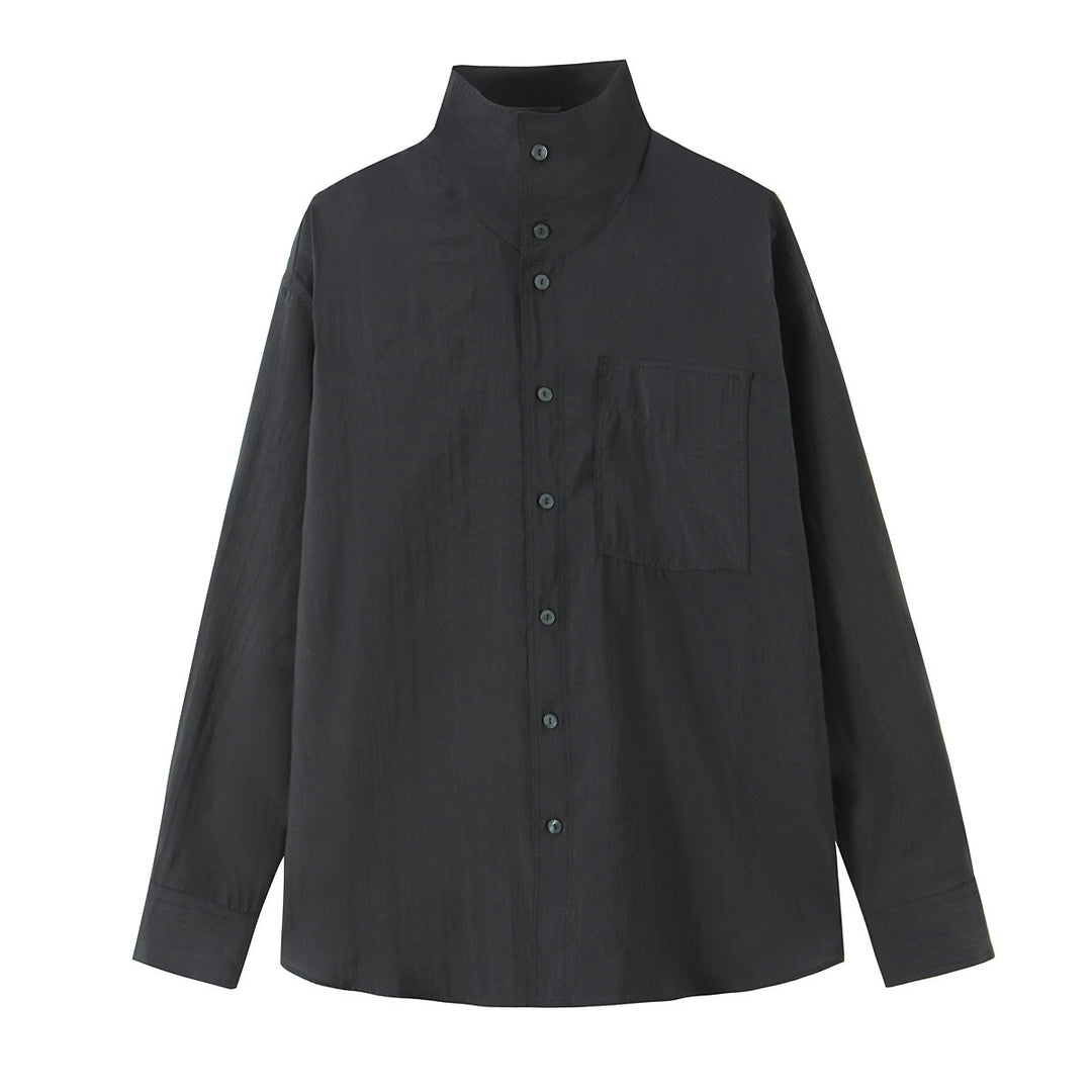 Damen Weites Oversize‑Hemd mit hohem Stehkragen und Brusttasche Nord Taschen