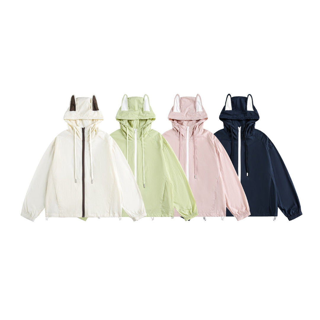 Damen Leichter Kapuzen-Anorak mit Ohrenapplikation und Tunnelzug Nord Taschen