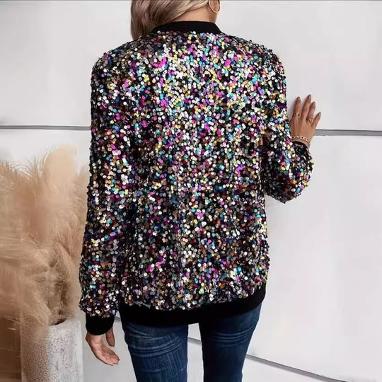 Damen Funktionsjacke mit glitzerndem Paillettendesign und bequemen Bündchen