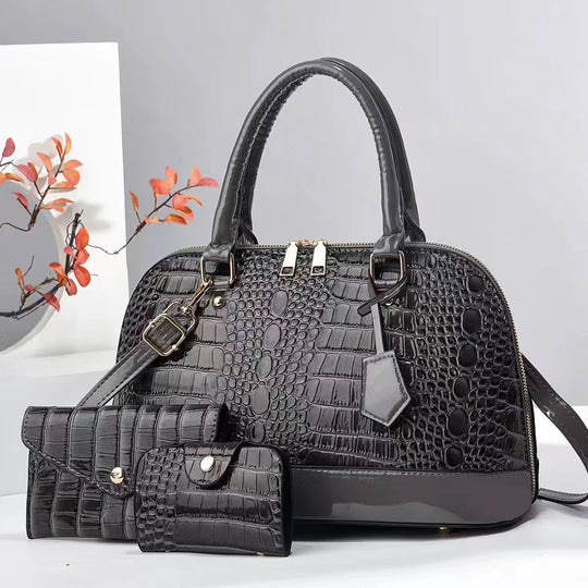 Damen elegante Handtasche mit luxuriöser Kroko-Prägung und abnehmbarer Clutch Nord Taschen