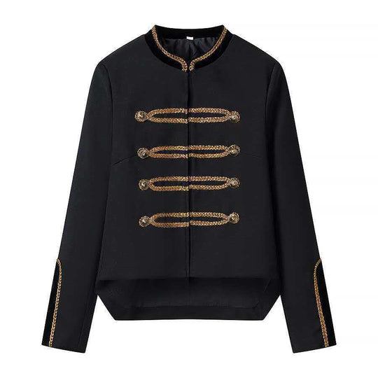Damen Cropped-Militärjacke mit Zierkordel und Samtkragen Nord Taschen