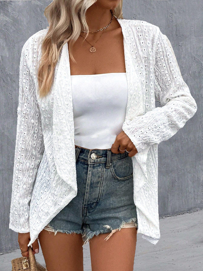 Damen luftiger Strick-Cardigan mit dekorativem Lochmuster Nord Taschen