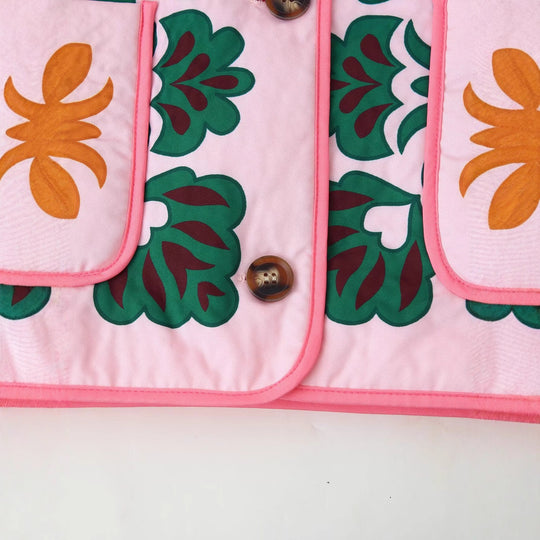 Damen 10+ gequiltete Steppjacke mit folklorischem Blumenprint und aufgesetzten Taschen Nord Taschen