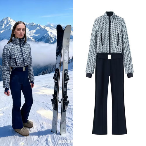 Damen Zweiteiliges Ensemble aus strukturierter Kurzjacke und hochgeschnittener Schlaghose Nord Taschen