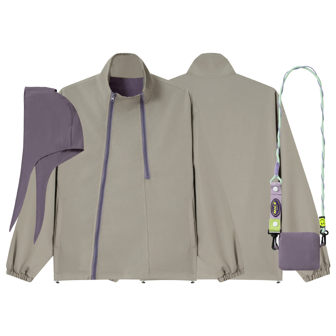 Unisex Weit geschnittene Funktionsjacke mit Doppelreißverschluss, hohem Stehkragen und Zubehör‑Set Nord Taschen