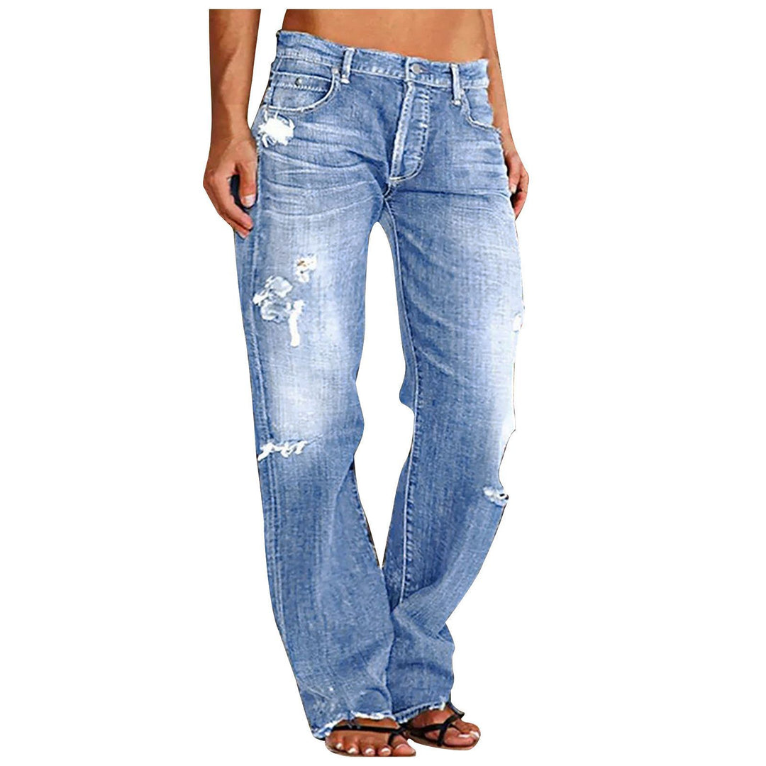 Damen weite zerrissene Jeans mit hoher Taille Relaxed Fit und ausgefranstem Saum Nord Taschen
