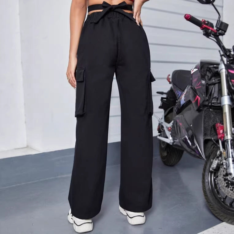 Damen utilitaristische Cargo-Hose mit V-förmigem Bund, weitem Bein und Cargotaschen Nord Taschen