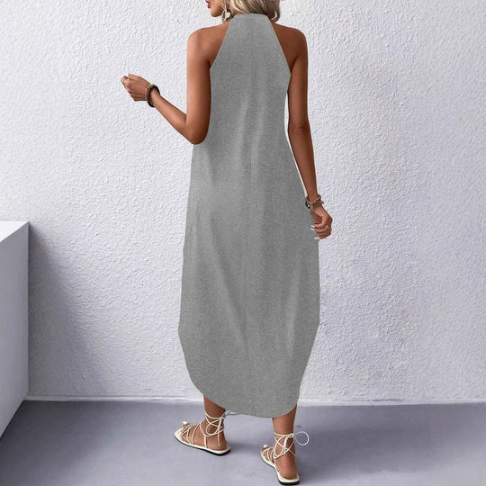 Damen lässiges Sommermaxikleid mit elegantem Halternetz und praktischen Taschen