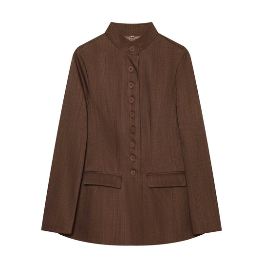 Damen Langblazer mit Stehkragen und durchgehender Knopfleiste Nord Taschen