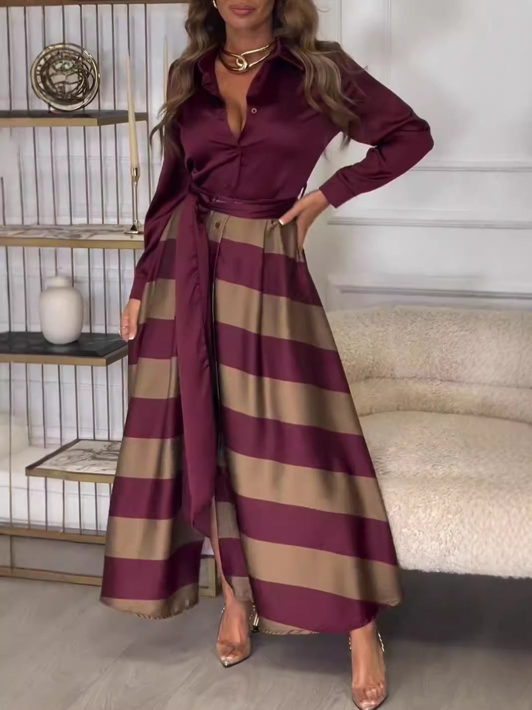 Damen Hemdblusenkleid im stylischen Streifenlook mit schickem Gürtel
