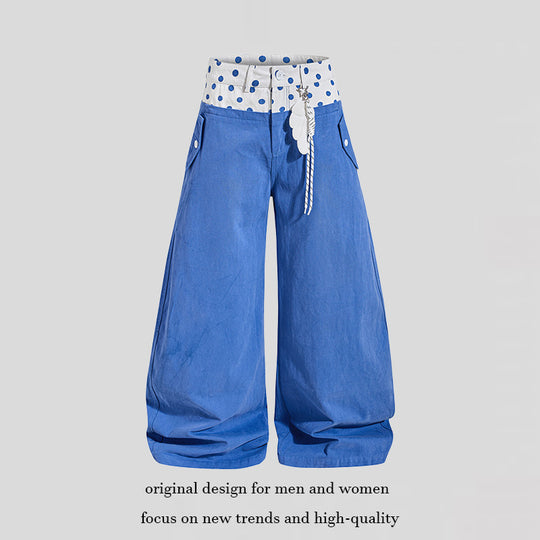 Damen Weite High-Waist Palazzo-Hose mit Polka‑Dot Bund und Schmuckanhänger Nord Taschen