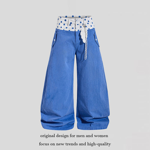 Damen Weite High-Waist Palazzo-Hose mit Polka‑Dot Bund und Schmuckanhänger Nord Taschen
