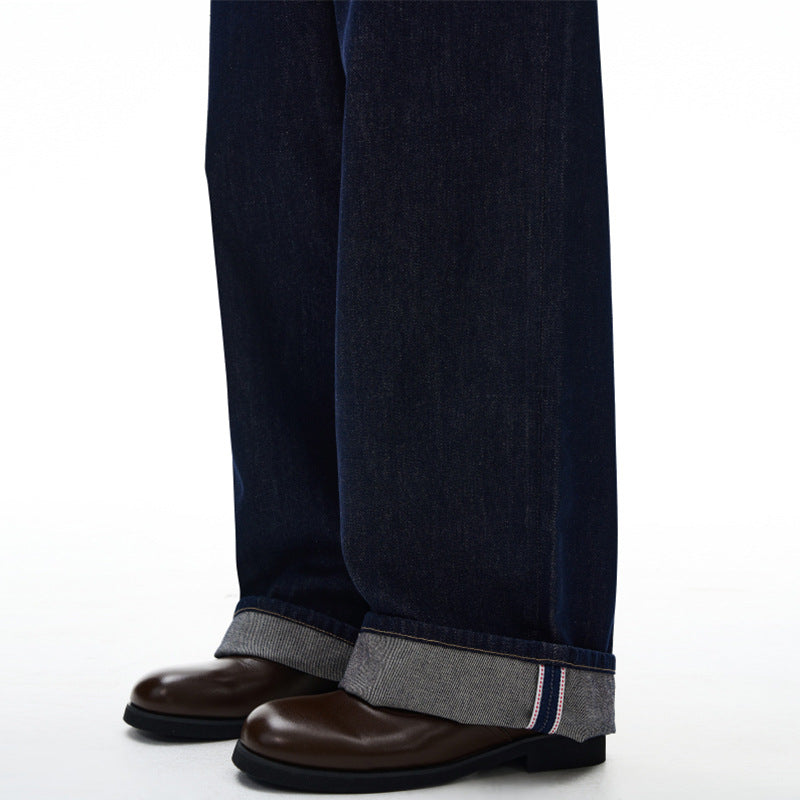 Herren Extraweite Bodenlange Palazzo-Denimhose mit hohem Bund und markanter Saumfaltung Nord Taschen