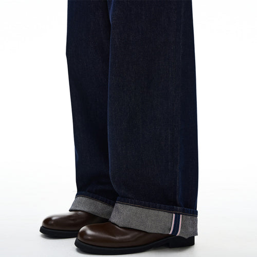 Herren Extraweite Bodenlange Palazzo-Denimhose mit hohem Bund und markanter Saumfaltung Nord Taschen