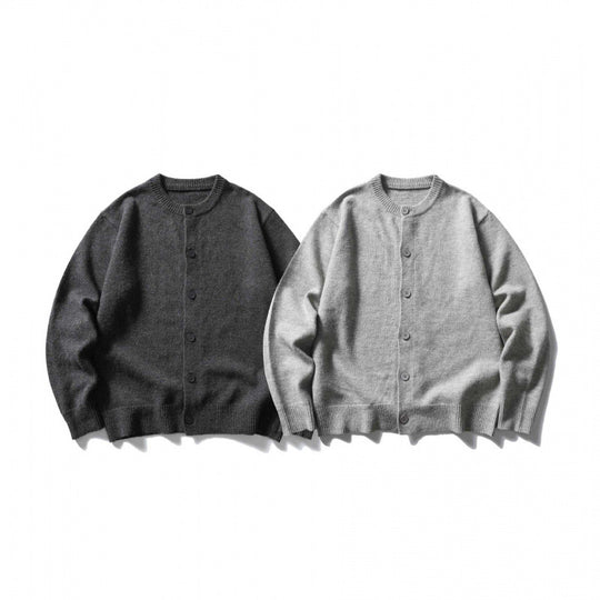 Unisex Kastenförmige Feinstrick-Cardigan mit Rundhals und gerippten Abschlüssen Nord Taschen