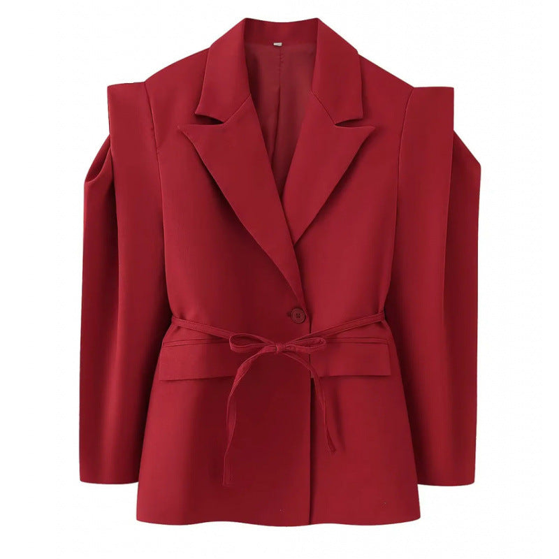 Damen Taillierter Blazer mit zarter Bindeband-Taille, betonter Schulterpartie und Pattentaschen Nord Taschen