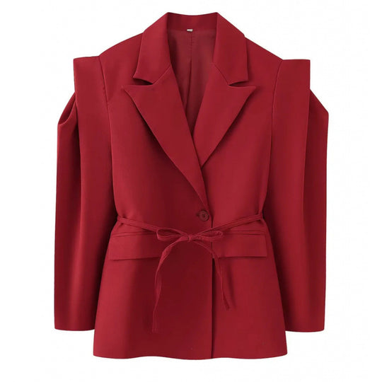 Damen Taillierter Blazer mit zarter Bindeband-Taille, betonter Schulterpartie und Pattentaschen Nord Taschen