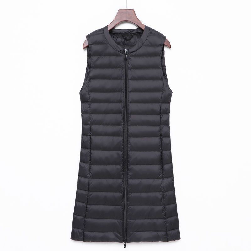 Damen Lange gesteppte Thermoweste mit A-Linien-Silhouette Nord Taschen
