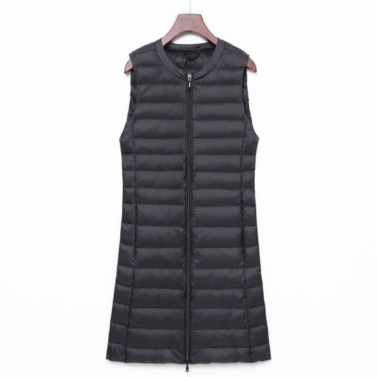 Damen Lange gesteppte Thermoweste mit A-Linien-Silhouette Nord Taschen