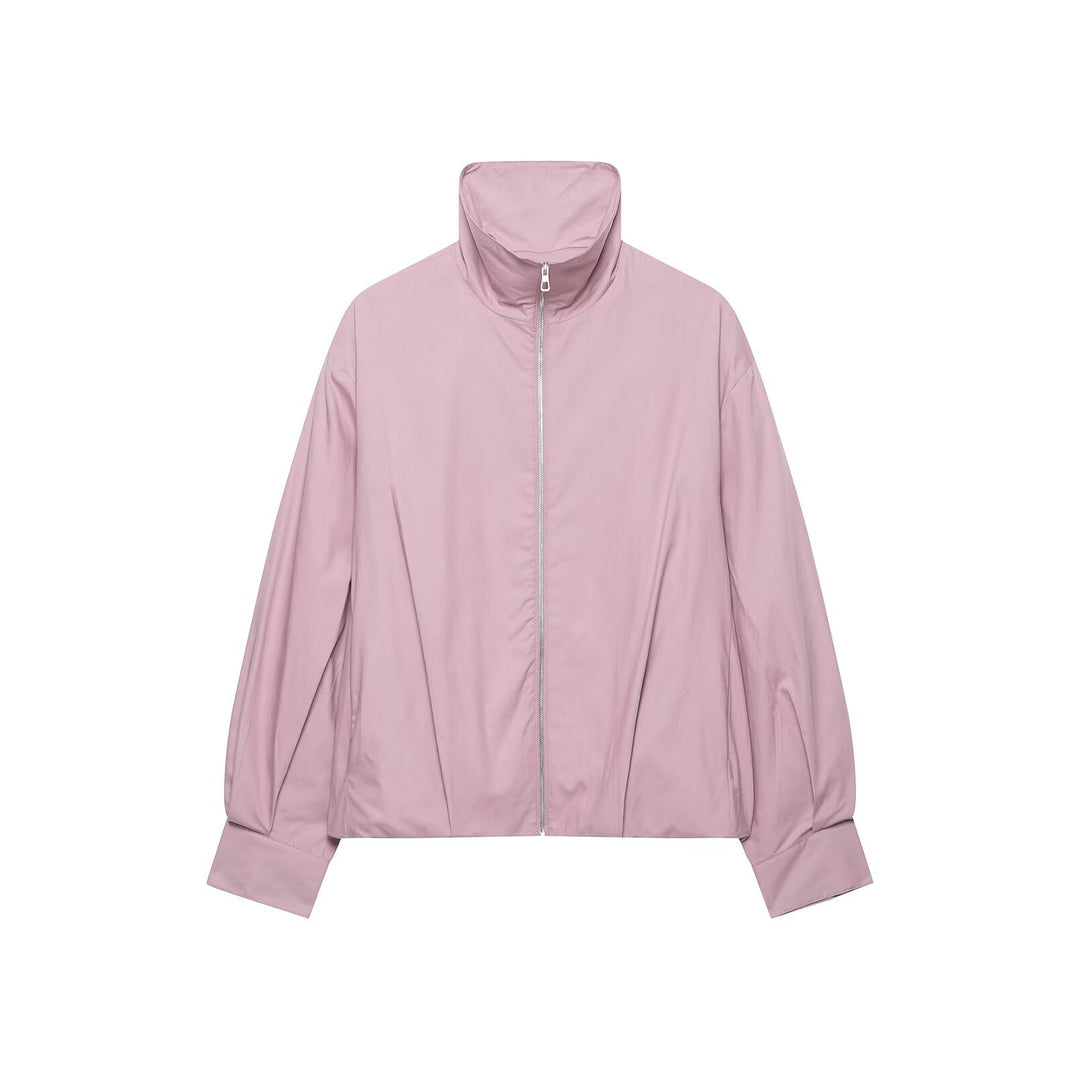 Damen Leichter Cropped Windblouson mit hohem Stehkragen und weitem Raglanärmel Nord Taschen